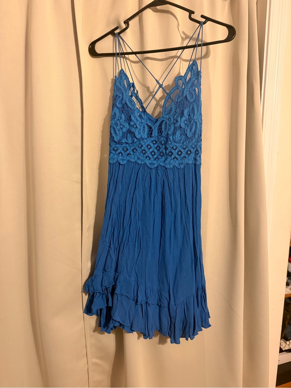 Free People Adella Lace-Trim Slip Dress in Royal Blue